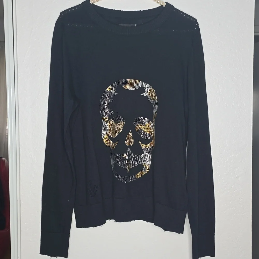 Zadig & Voltaire 100% Cotton Thin Oversized Sweater With Skull Studded Size S - Picture 4 of 11